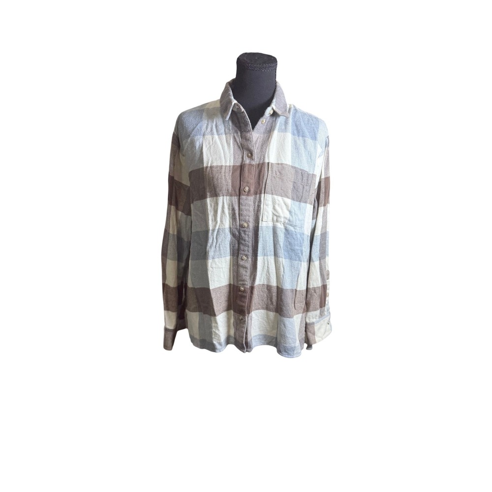 Madewell Hartfield Flannel Shirt Size M Brown Blue Plaid Cotton Cabincore NG884
